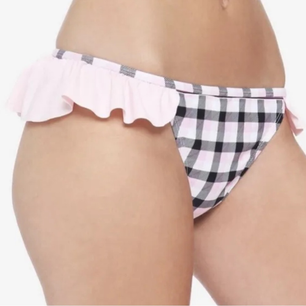 Hot Topic Black and Pink Plaid Ruffle Swim Bikini Bottoms Size XL New With Tags